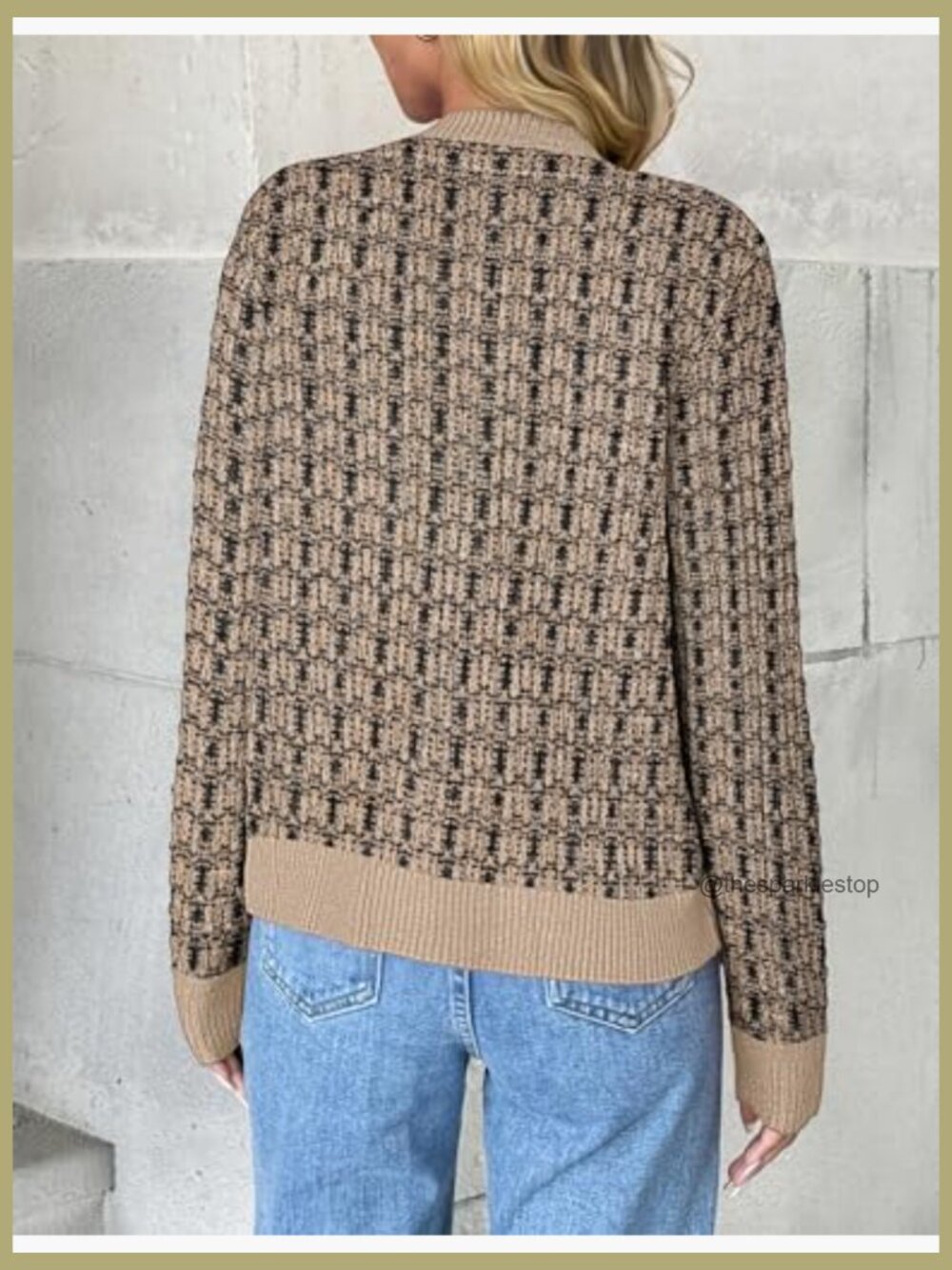 Button Down Crew Neck Open Front Long Sleeve Knit Cropped Cardigan Jacket - Picture 4 of 7